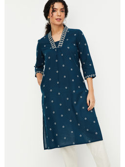 max - Blue Embroidered Straight Kurta