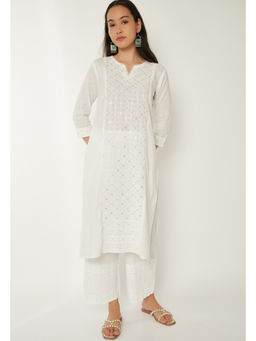 max - White Embroidered Straight Kurta
