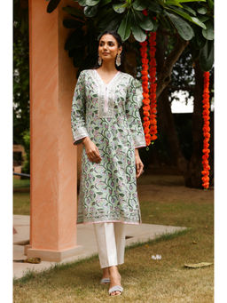CHHAAP TILAK - Mint Green Floral Festive Gota Handblock Cotton Kurta