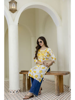 Surhi - Yellow Cotton Embroidered Kurta