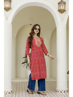 Surhi - Pink Cotton Embroidered Kurta