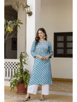 Surhi - Blue Cotton Embroidered Kurta