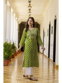 Surhi - Green Cotton Embroidered Kurta