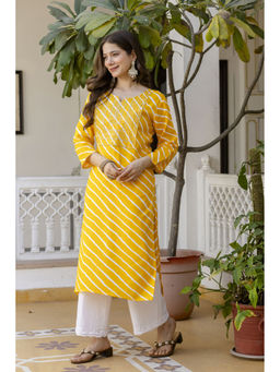 Surhi - Yellow Cotton Embroidered Kurta