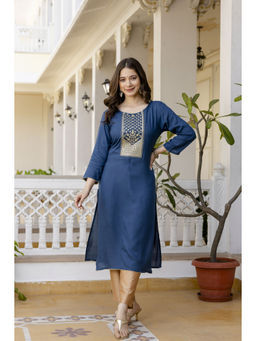 Surhi - Teal Cotton Embroidered Kurta
