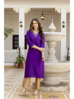 Surhi - Purple Cotton Embroidered Kurta