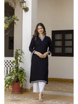Surhi - Black Cotton Embroidered Kurta