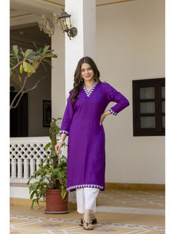Surhi - Purple Cotton Embroidered Kurta