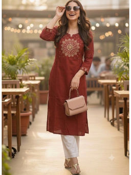 Surhi - Maroon Cotton Embroidered Kurta