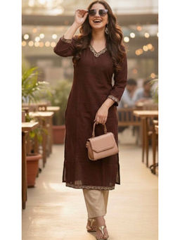 Surhi - Brown Cotton Embroidered Kurta