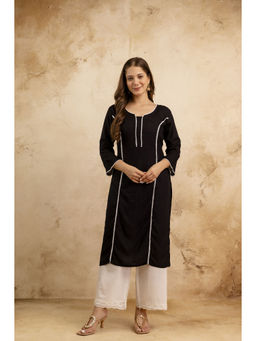 Surhi - Black Cotton Embroidered Kurta