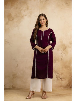 Surhi - Maroon Cotton Embroidered Kurta