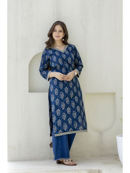 Surhi - Navy Blue Cotton Printed Kurta
