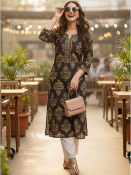 Surhi - Black Cotton Printed Kurta