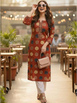 Surhi - Maroon Cotton Printed Kurta