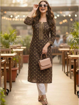 Surhi - Brown Cotton Printed Kurta