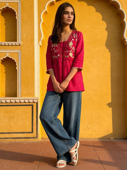 Rangita - Women Red Printed Short Kurti