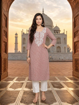 Rangita - Women Dusty Pink Embroidery Kurta