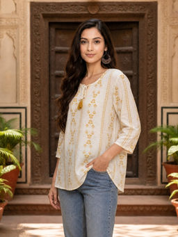 Rangita - Women White Printed Short Kurti