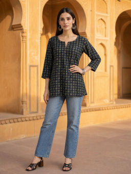 Rangita - Women Navy Blue Printed Short Kurti
