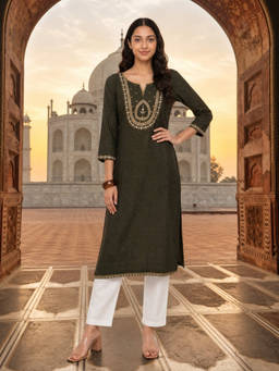Rangita - Women Green Embroidery Kurta
