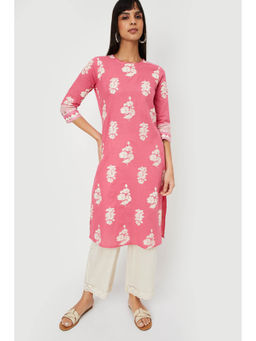 max - Pink Floral Print Straight Kurta