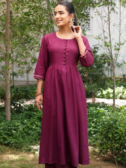ARAMYA - Wine Viscose Anarkali Solid Kurta