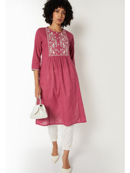 max - Pink Embroidered Straight Kurta