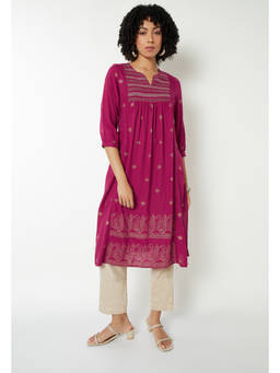 max - Pink Embroidered A-line Kurta