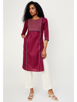 max - Wine Embroidered Straight Kurta