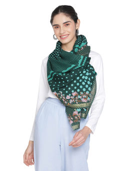 Shingora - Wool Green Polka Printed Stole