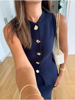 MISS MOSA BY AKANKSHA - Navy Blue Reeny Luxe Soft Knit Skirt and Top (Set of 2)