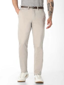 Jack & Jones - Beige Solid Plain Casual Chinos with Belt
