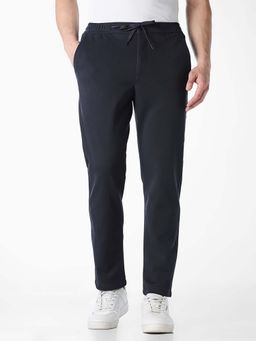 Jack & Jones - Navy Blue Solid Plain Casual Chinos