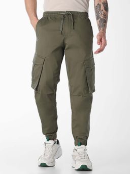 Jack & Jones - Green Solid Plain Casual Joggers