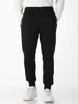 Jack & Jones - Black Solid Plain Casual Trackpant
