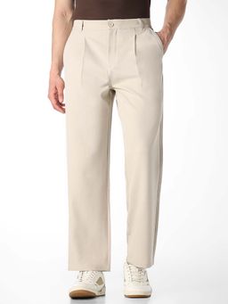 Jack & Jones - Beige Solid Plain Formal Trouser