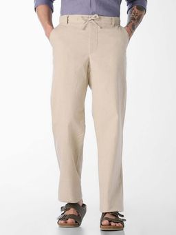 Jack & Jones - Beige Solid Plain Casual Chinos