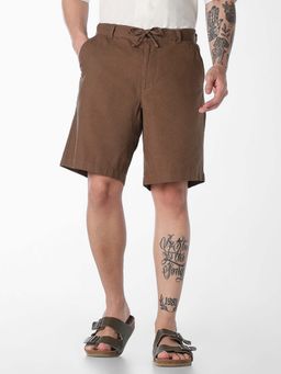 Jack & Jones - Brown Solid Plain Casual Shorts
