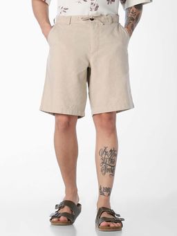 Jack & Jones - Beige Solid Plain Casual Shorts