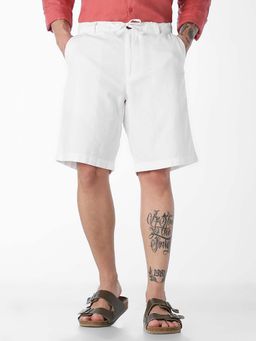 Jack & Jones - White Solid Plain Casual Shorts