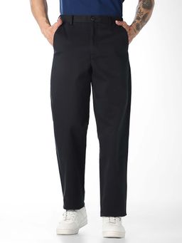 Jack & Jones - Navy Blue Solid Plain Formal Chinos