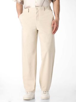 Jack & Jones - Beige Solid Plain Casual Chinos