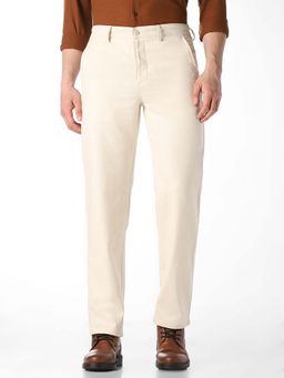 Jack & Jones - Beige Solid Plain Casual Chinos