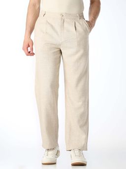 Jack & Jones - Beige Solid Plain Casual Chinos