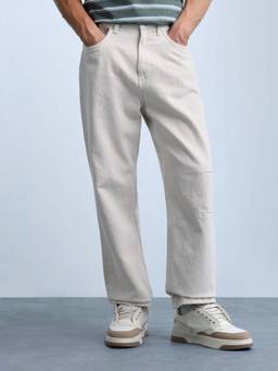 Flying Machine - Beige Solid Plain Casual Trouser