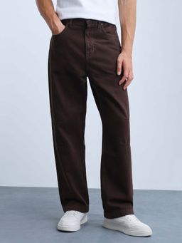 Flying Machine - Brown Solid Plain Casual Trouser