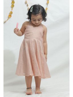 Tjori - Peach Chanderi Midi Dress