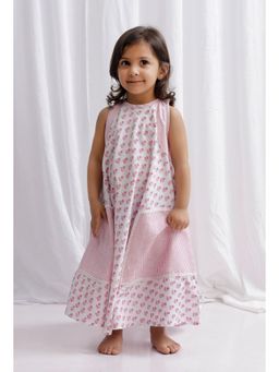 Tjori - Pink Floral Printed Cotton Maxi Dress