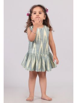 Tjori - Green Ikat Flared Mini Dress